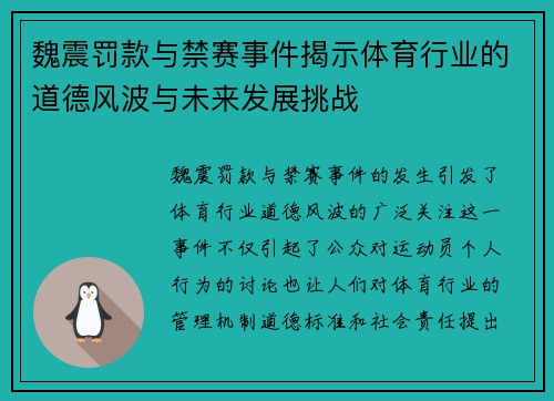 魏震罚款与禁赛事件揭示体育行业的道德风波与未来发展挑战